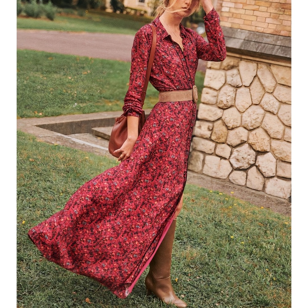 Sezane Maxi Floral Long-Sleeve Baya Dress
